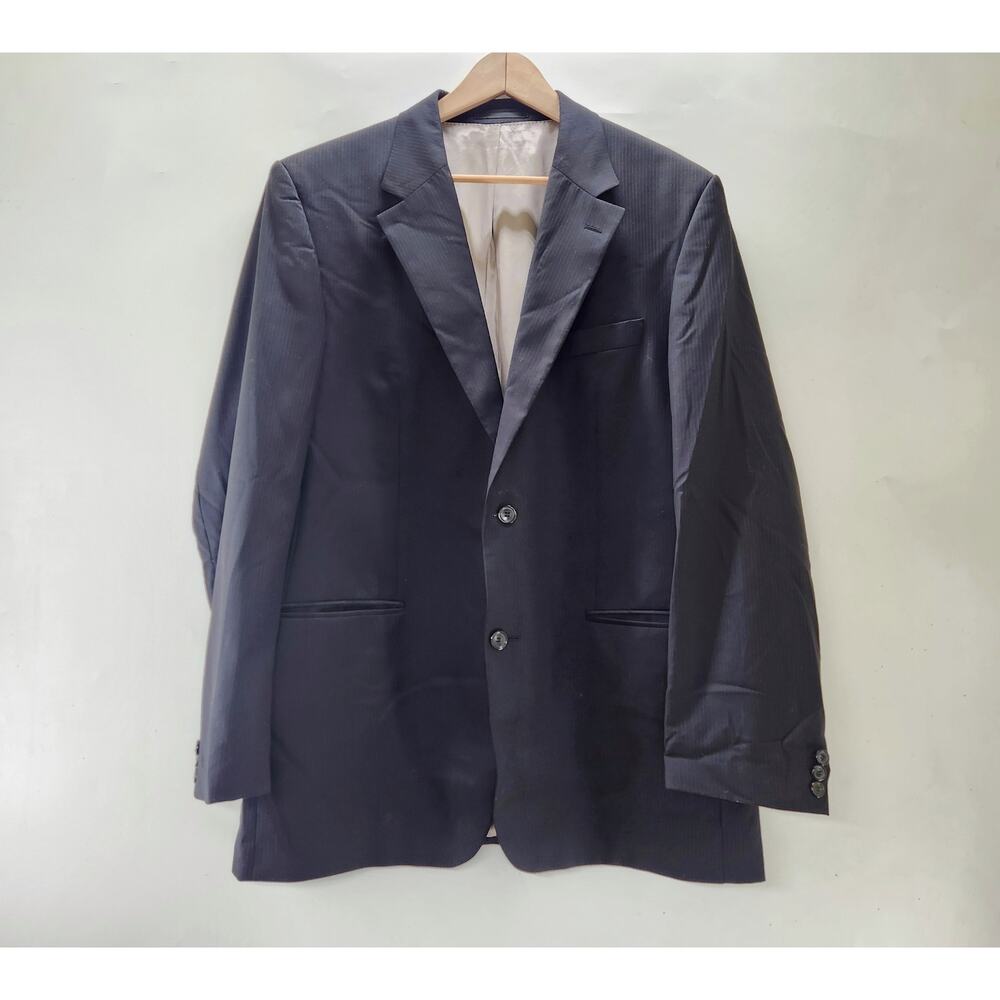 Boss Hugo Boss Super 140s Virgin Wool Mens Suit Blazer 44R Black Pinstripe